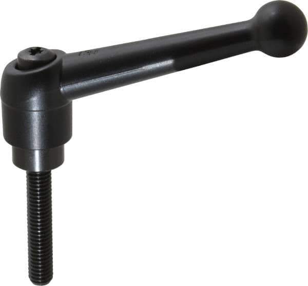 KIPP - 3/8-16, 0.98" Hub Diam, Zinc Die Cast (Steel Components) Threaded Stud Adjustable Clamping Lever - 1.97" Stud Length, 4-1/4" OAL, 2.64" High - Apex Tool & Supply