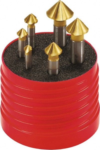 Walter-Titex - 6 Piece, 1/4 to 0.8071" Head Diam, 90° Included Angle, Single End Countersink Set - Apex Tool & Supply