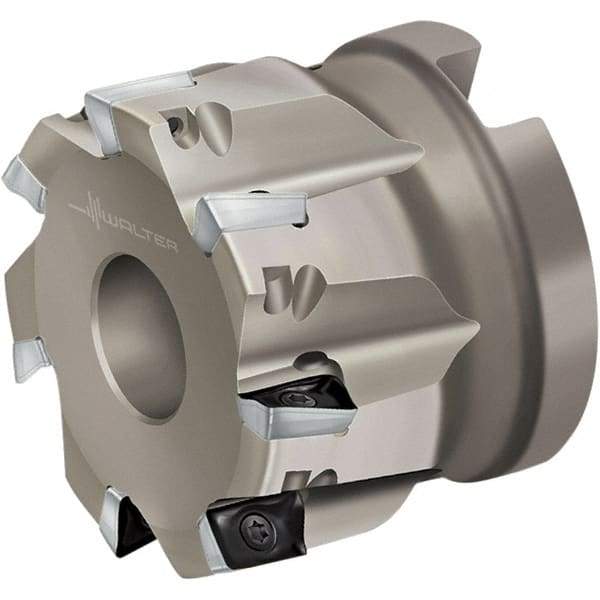Walter - 6 Inserts, 50mm Cut Diam, 22mm Arbor Diam, 10mm Max Depth of Cut, Indexable Square-Shoulder Face Mill - 40mm High, AD.. 10T3.. Insert Compatibility, Through Coolant, Series Xtra-tec - Apex Tool & Supply
