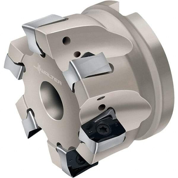 Walter - 5 Inserts, 80mm Cut Diam, 27mm Arbor Diam, 13mm Max Depth of Cut, Indexable Square-Shoulder Face Mill - LN.. 1307.. Insert Compatibility, Through Coolant, Series Xtra-tec - Apex Tool & Supply