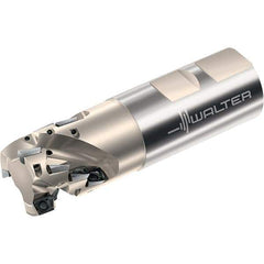 Walter - 3/4" Cut Diam, 1.181" Max Depth of Cut, 3/4" Shank Diam, 3.78" OAL, Indexable Square Shoulder Helical End Mill - Multiple Insert Styles, Weldon Shank, 90° Lead Angle, Through Coolant, Series Xtra-tec - Apex Tool & Supply