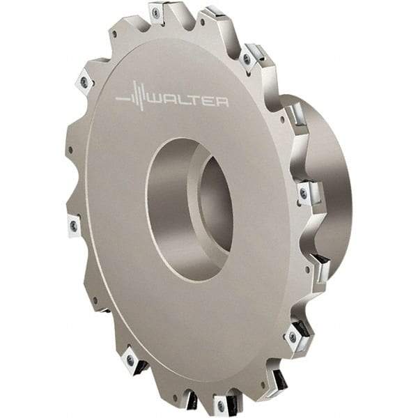 Walter - Shell Mount Connection, 1-1/2" Cutting Width, 0.63" Depth of Cut, 3" Cutter Diam, 3/4" Hole Diam, 4 Tooth Indexable Slotting Cutter - F4153.BN Toolholder, LN.U 080404 Insert, Right Hand Cutting Direction - Apex Tool & Supply