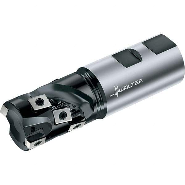 Walter - 32mm Cut Diam, 40.01mm Max Depth of Cut, 32mm Shank Diam, 111mm OAL, Indexable Square Shoulder Helical End Mill - LN.U0904..R Inserts, Weldon Shank, 90° Lead Angle, Through Coolant, Series F5038 - Apex Tool & Supply