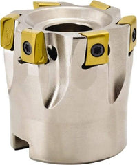 Seco - 4 Inserts, 1-1/2" Cut Diam, 0.315" Max Depth of Cut, Indexable Square-Shoulder Face Mill - 1.57" High, LOEX 0804 Insert Compatibility, Series Square T4-08 - Apex Tool & Supply