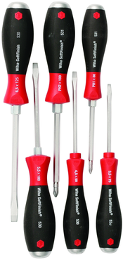 6 Piece - SoftFinish® Cushion Grip Extra Heavy Duty Screwdriver w/ Hex Bolster & Metal Striking Cap Set - #53096 - Includes: Slotted 3.5 - 6.5mm Phillips #1 - 2 - Apex Tool & Supply