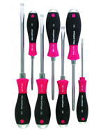 7 Piece - SoftFinish® Cushion Grip Extra Heavy Duty Screwdriver w/ Hex Bolster & Metal Striking Cap Set - #53097 - Includes: Slotted 5.5 - 10.0mm Phillips #1 - 3 - Apex Tool & Supply