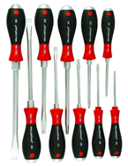 10 Piece - SoftFinish® Cushion Grip Extra Heavy Duty Screwdriver w/ Hex Bolster & Metal Striking Cap Set - #53099 - Includes: Slotted 3.5 - 12.0mm Phillips #1 - 3 - Apex Tool & Supply
