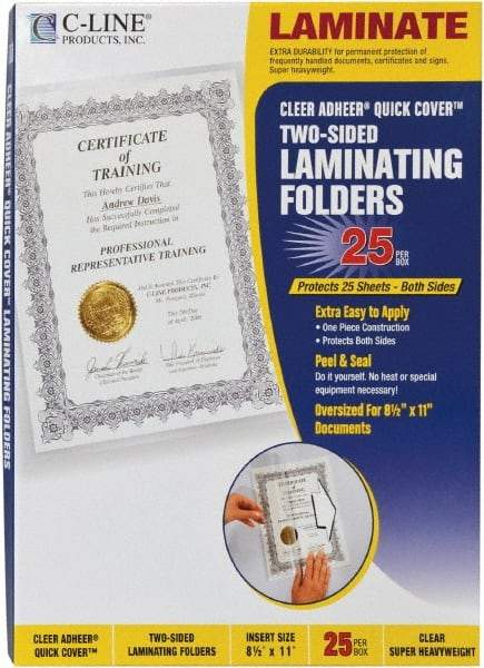 C-LINE - 25 Self-Laminating Pockets - 12 mil Thick x 9.13" Wide x 0.95' Long - Apex Tool & Supply