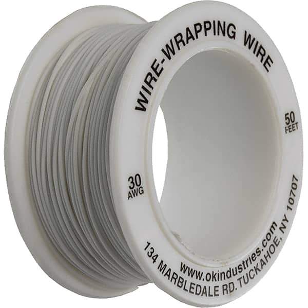 OK Industries - 30 AWG, 1 Strand, 15.2 m OAL, Copper Hook Up Wire - White Kynar Jacket - Apex Tool & Supply