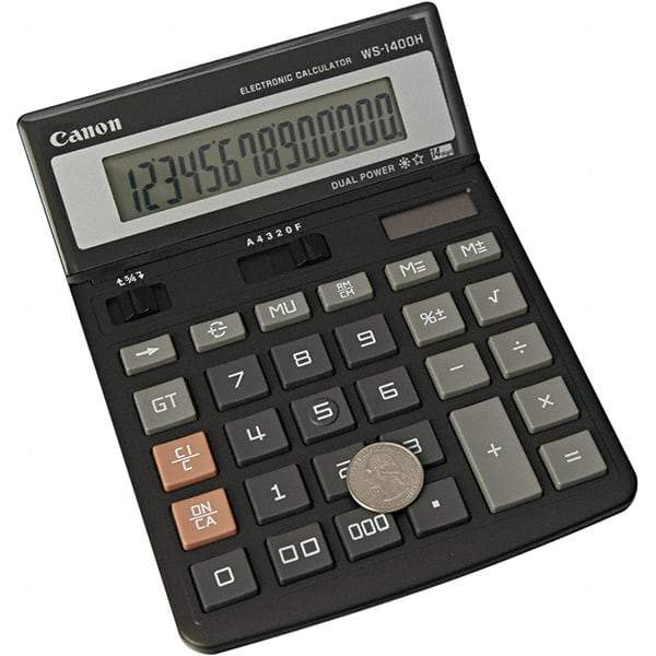 Canon - 14-Digit LCD 14 Function Handheld Calculator - 5-7/8 x 7-7/8 Display Size, Black, Solar & Battery Powered - Apex Tool & Supply
