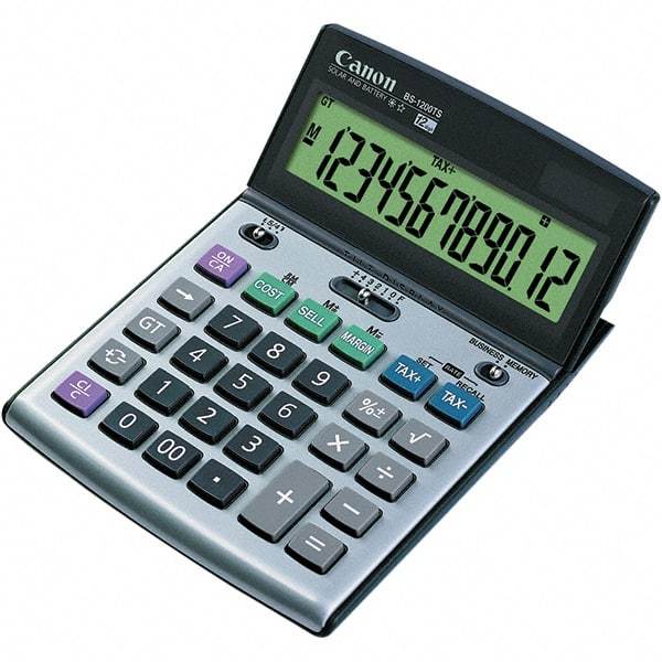 Canon - 12-Digit LCD 12 Function Portable Calculator - 5-7/64 x 7-1/4 Display Size, Silver & Black, Solar & Battery Powered - Apex Tool & Supply