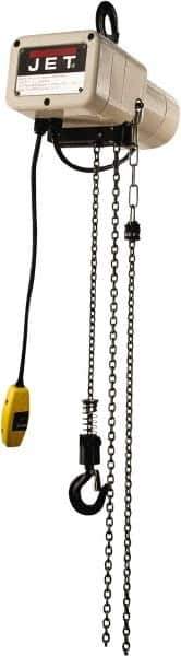 Jet - 1/8 Ton Capacity, 16 FPM Lift Speed, Electric Chain Hoist - 10' Max Lift, 15-1/4" Min Headroom - Apex Tool & Supply