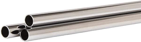 ECONOCO - 24" Max Width Round Tubing Closet Rod - 1-1/4" Diam, Brushed Chrome Finish - Apex Tool & Supply