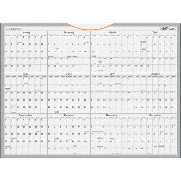 AT-A-GLANCE - 1 Sheet, 24 x 18", Erasable Wall Calendar - Gray, White & Orange - Apex Tool & Supply