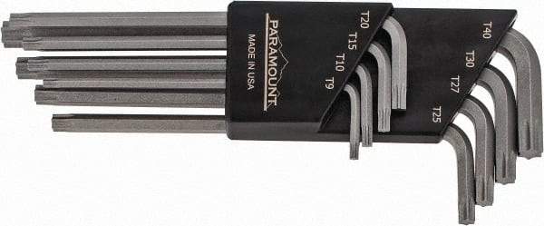 Paramount - 8 Piece T9 to T40 Steel L-Key Torx Key Set - T9, T10, T15, T20, T25, T27, T30, T40 Torx Size - Apex Tool & Supply