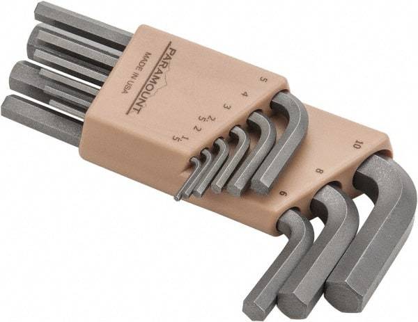 Paramount - 9 Piece L-Key Short Arm Hex Key Set - Hex Range 1.5 to 10mm, Steel - Apex Tool & Supply