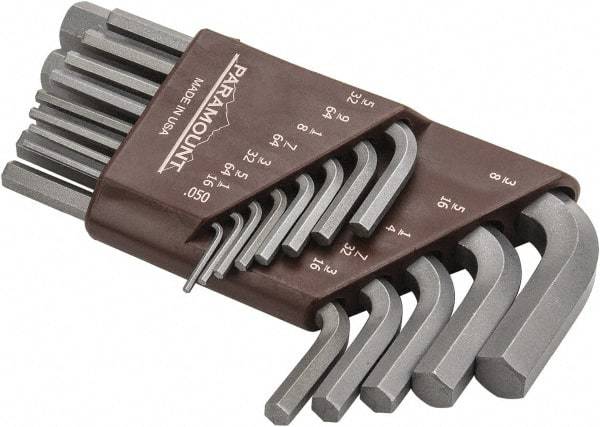 Paramount - 13 Piece L-Key Short Arm Hex Key Set - Hex Range 0.05 to 3/8", Steel - Apex Tool & Supply