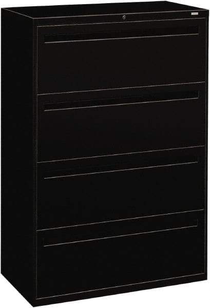 Hon - 36" Wide x 53-1/4" High x 19-1/4" Deep, 4 Drawer Lateral File - Steel, Black - Apex Tool & Supply