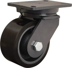 Hamilton - 6" Diam x 3" Wide x 8" OAH Top Plate Mount Swivel Caster - Polyurethane Mold onto Cast Iron Center, 2,860 Lb Capacity, Tapered Roller Bearing, 5-1/4 x 7-1/4" Plate - Apex Tool & Supply