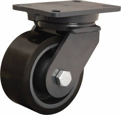 Hamilton - 6" Diam x 3" Wide x 8" OAH Top Plate Mount Swivel Caster - Polyurethane Mold onto Cast Iron Center, 2,860 Lb Capacity, Sealed Precision Ball Bearing, 5-1/4 x 7-1/4" Plate - Apex Tool & Supply