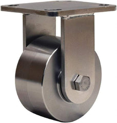 Hamilton - 4" Diam x 2" Wide x 5-5/8" OAH Top Plate Mount Rigid Caster - Forged Steel, 850 Lb Capacity, Stainless Steel Double Shielded Precision Ball Bearing, 4 x 4-1/2" Plate - Apex Tool & Supply
