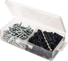 Value Collection - 200 Piece, #10 to 12 Screw, Plastic & Steel Slotted/Phillips Drive Anchor Assortment - Zinc Plated, 1" Long - Apex Tool & Supply