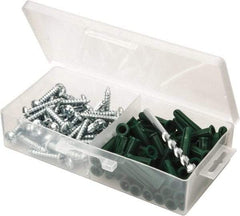 Value Collection - 100 Piece, #14 to 16 Screw, Plastic & Steel Slotted/Phillips Drive Anchor Assortment - Zinc Plated, 1-1/2" Long - Apex Tool & Supply