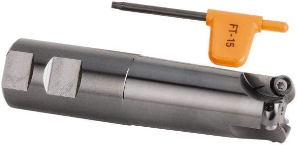 Kennametal - 1-1/4" Cutting Diam, 1-1/4" Shank Diam, 1-1/4" Max Depth of Cut, Straight Shank Indexable Copy End Mill - 3 Inserts, RD.X 10.. Insert, KDM Toolholder, Through Coolant - Apex Tool & Supply