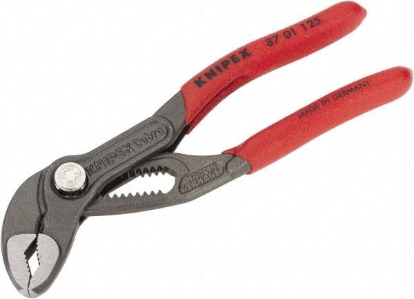Knipex - 5" OAL, 1" Max Capacity, 20mm Jaw Length, 13 Position Box Joint Tongue & Groove Pliers - Self Grip V-Jaws, Plier Head, Nonslip Plastic Handles - Apex Tool & Supply
