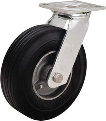 Hamilton - 8" Diam x 2" Wide, Rubber Swivel Caster - 500 Lb Capacity, Top Plate Mount, 4" x 4-1/2" Plate, Straight Roller Bearing - Apex Tool & Supply