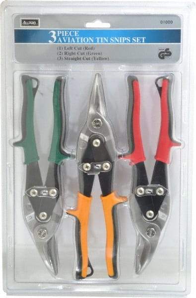 Value Collection - 3 Piece Aviation Snip Set - Left, Right, Straight, 10" OAL, 1-3/8" LOC - Apex Tool & Supply