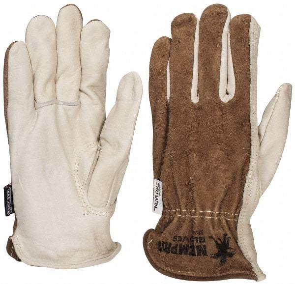 MCR Safety - Size L (9) Split Back/Grain Palm Cowhide General Protection Work Gloves - For Work & Driver, Uncoated, Full Fingered, Cream/Black/Brown, Paired - Apex Tool & Supply