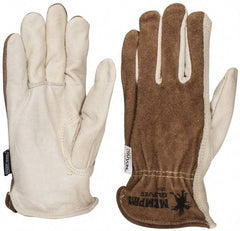 MCR Safety - Size L (9) Split Back/Grain Palm Cowhide General Protection Work Gloves - For Work & Driver, Uncoated, Full Fingered, Cream/Black/Brown, Paired - Apex Tool & Supply