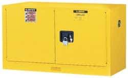Justrite - 2 Door, 1 Shelf, Yellow Steel Stackable Safety Cabinet for Flammable and Combustible Liquids - 24" High x 43" Wide x 18" Deep, Manual Closing Door, 17 Gal Capacity - Apex Tool & Supply