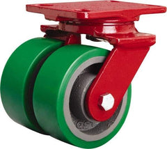 Hamilton - 5" Diam x 2" Wide x 6-3/4" OAH Top Plate Mount Swivel Caster - Polyurethane Mold onto Cast Iron Center, 2,100 Lb Capacity, Sealed Precision Ball Bearing, 4-1/2 x 6-1/2" Plate - Apex Tool & Supply