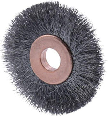 Osborn - 1-1/2" OD, 1/4" Arbor Hole, Crimped Steel Wheel Brush - 1/8" Face Width, 21/64" Trim Length, 0.003" Filament Diam, 20,000 RPM - Apex Tool & Supply