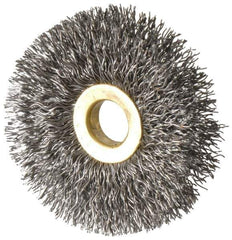 Osborn - 2-1/2" OD, 1/2" Arbor Hole, Crimped Steel Wheel Brush - 1/4" Face Width, 3/4" Trim Length, 0.014" Filament Diam, 20,000 RPM - Apex Tool & Supply