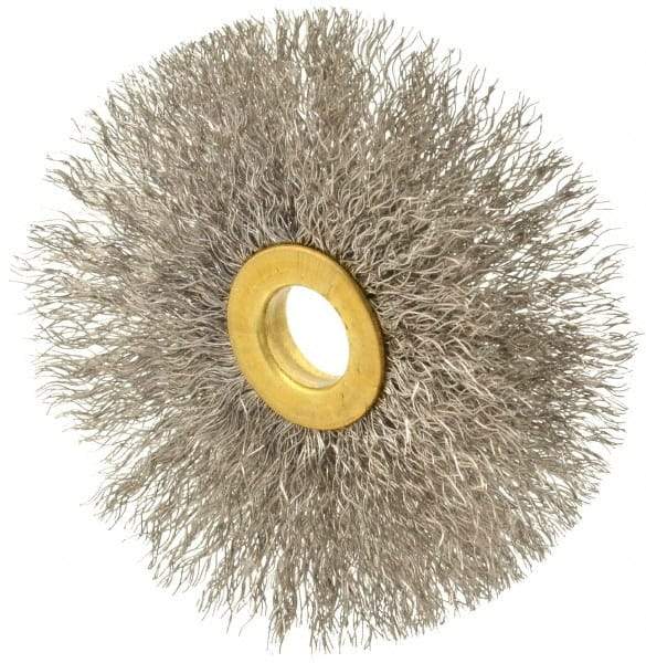 Osborn - 3" OD, 1/2" Arbor Hole, Crimped Stainless Steel Wheel Brush - 1/4" Face Width, 1" Trim Length, 0.008" Filament Diam, 20,000 RPM - Apex Tool & Supply