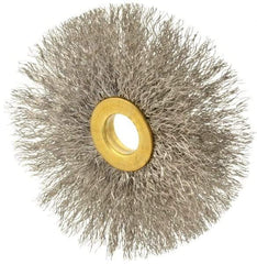 Osborn - 3" OD, 1/2" Arbor Hole, Crimped Stainless Steel Wheel Brush - 1/4" Face Width, 1" Trim Length, 0.008" Filament Diam, 20,000 RPM - Apex Tool & Supply