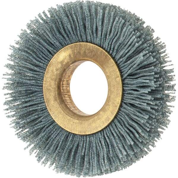 Osborn - 2" OD, 5/8" Arbor Hole, Crimped Nylon Wheel Brush - 3/8" Face Width, 7/16" Trim Length, 0.024" Filament Diam, 15,000 RPM - Apex Tool & Supply
