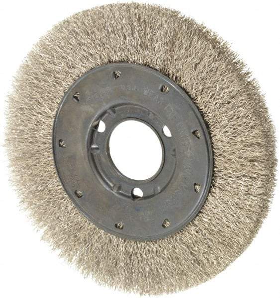 Osborn - 6" OD, 1-1/4" Arbor Hole, Crimped Stainless Steel Wheel Brush - 5/8" Face Width, 1-1/8" Trim Length, 0.0104" Filament Diam, 6,000 RPM - Apex Tool & Supply