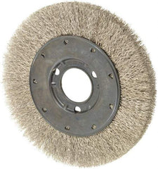 Osborn - 6" OD, 1-1/4" Arbor Hole, Crimped Stainless Steel Wheel Brush - 5/8" Face Width, 1-1/8" Trim Length, 0.0104" Filament Diam, 6,000 RPM - Apex Tool & Supply