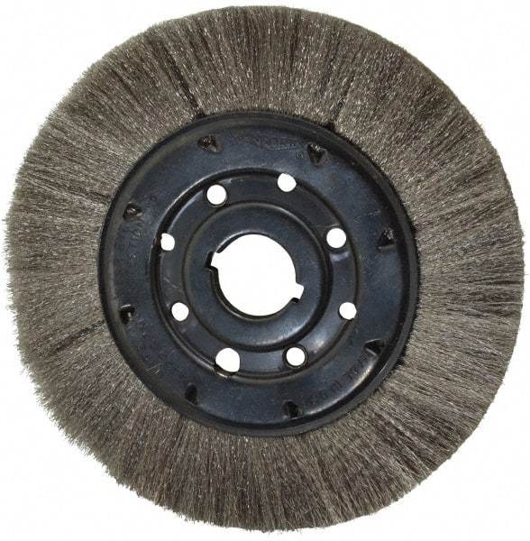 Osborn - 8" OD, 1-1/4" Arbor Hole, Crimped Stainless Steel Wheel Brush - 3/4" Face Width, 1-1/2" Trim Length, 0.005" Filament Diam, 4,500 RPM - Apex Tool & Supply