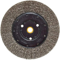 Osborn - 6" OD, 1/2 & 5/8" Arbor Hole, Crimped Stainless Steel Wheel Brush - 5/8" Face Width, 1-1/8" Trim Length, 0.0104" Filament Diam, 6,000 RPM - Apex Tool & Supply