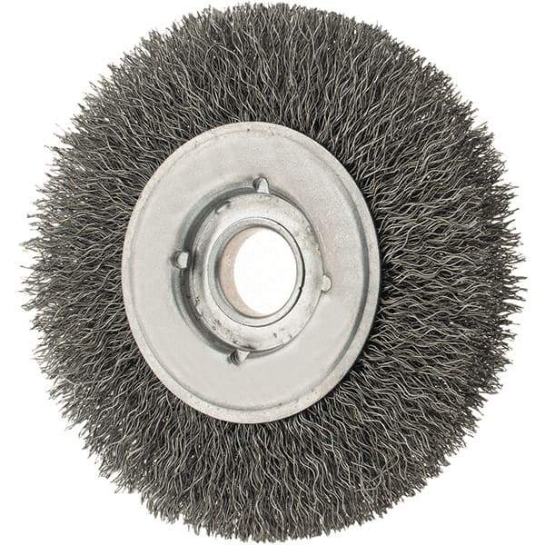 Osborn - 4" OD, 5/8" Arbor Hole, Crimped Steel Wheel Brush - 5/8" Face Width, 13/16" Trim Length, 0.0118" Filament Diam, 6,000 RPM - Apex Tool & Supply