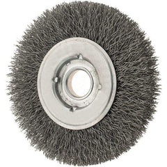 Osborn - 4" OD, 5/8" Arbor Hole, Crimped Steel Wheel Brush - 5/8" Face Width, 13/16" Trim Length, 0.0118" Filament Diam, 6,000 RPM - Apex Tool & Supply