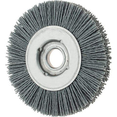 Osborn - 4" OD, 5/8" Arbor Hole, Crimped Nylon Wheel Brush - 5/8" Face Width, 3/4" Trim Length, 0.04" Filament Diam, 12,000 RPM - Apex Tool & Supply