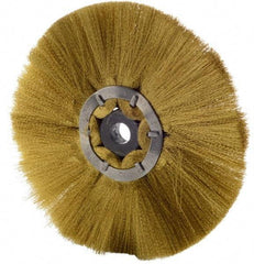 Osborn - 6" OD, 1/2" Arbor Hole, Crimped Brass Wheel Brush - 1/2" Face Width, 1-7/8" Trim Length, 0.005" Filament Diam, 4,000 RPM - Apex Tool & Supply