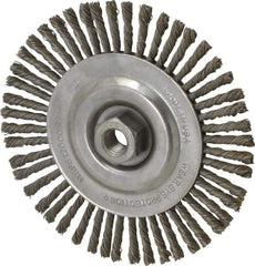 Osborn - 6-1/2" OD, 5/8-11 Arbor Hole, Knotted Steel Wheel Brush - 1/4" Face Width, 1-7/32" Trim Length, 0.02" Filament Diam, 12,000 RPM - Apex Tool & Supply