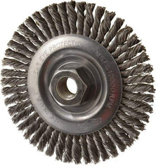 Osborn - 4" OD, 5/8-11 Arbor Hole, Knotted Steel Wheel Brush - 3/16" Face Width, 1" Trim Length, 0.02" Filament Diam, 12,000 RPM - Apex Tool & Supply